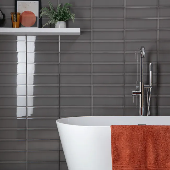 Aquarelle Gloss Umber Grey Brick Tiles