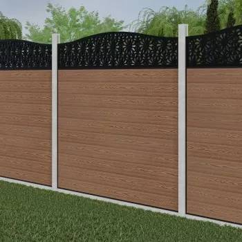 LuxeLine Composite Fence Panel Teak - Floral Decorative Screen for Own Post