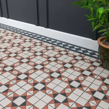 Churchill White & Navy Blue Border Matt Victorian Tiles