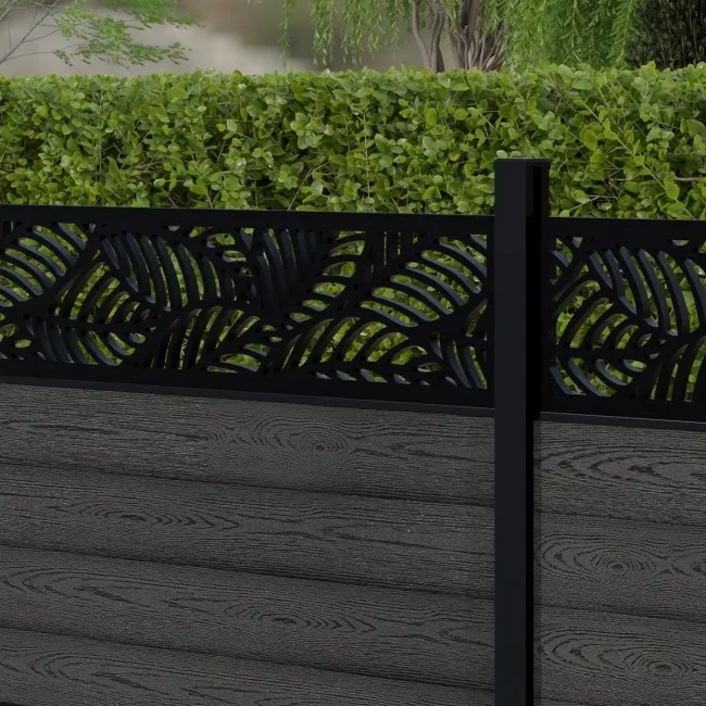 LuxeLine Composite Fence Panel Dark Grey 3ft High - Jungle Decorative Screen with Aluminium Post