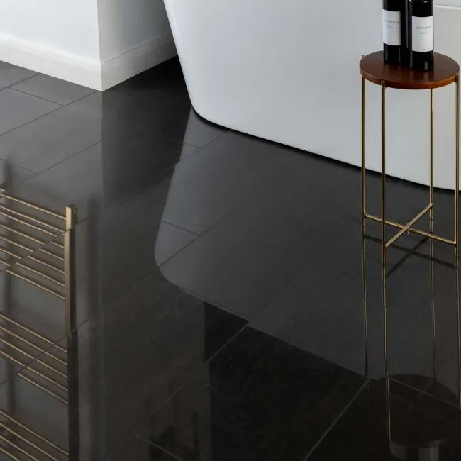 Lounge Polished Black Stone Effect 300x600 Wall And Floor Tiles