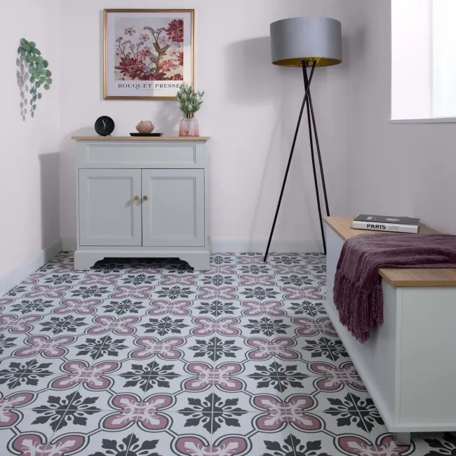 Fiore Pink Matt Patterned Wall and Floor Tiles