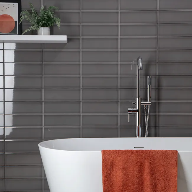 Aquarelle Gloss Umber Grey Brick Tiles