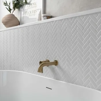 Pixel White Herringbone Gloss 22x73 Mosaic Tiles