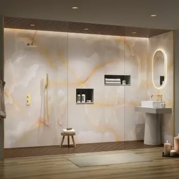 Trepanel Aqua® Gloss Pink Onyx Effect PVC Bathroom Wall Panel