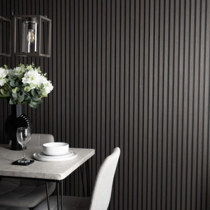 Trepanel® Noir Black Acoustic Wood Slat Panels | Walls & Floors