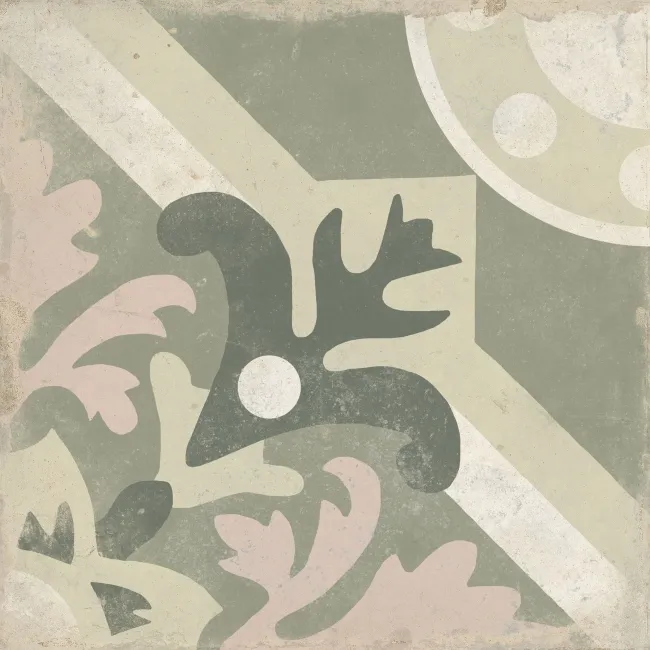 Field Green & Pink Floral Matt Porcelain Wall and Floor Tiles