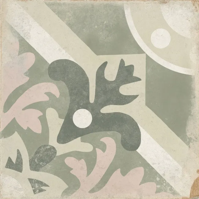 Field Green & Pink Floral Matt Porcelain Wall and Floor Tiles