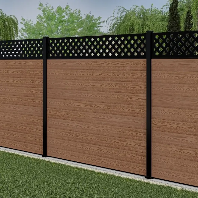 LuxeLine Composite Fence Panel Teak 6ft High - Lattice Decorative Screen with Aluminium Post