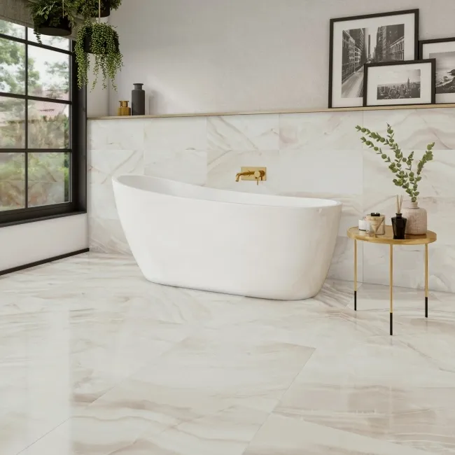 Lustra Light Beige Marble Effect Porcelain Tiles 600x300