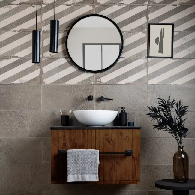 Brixton Taupe Grey Striped Matt Pattern Wall Tiles