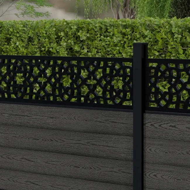 LuxeLine Composite Fence Panel Dark Grey 3ft High - Moroccan Decorative Screen with Aluminium Post