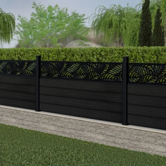 LuxeLine Composite Fence Panel Black 3ft High - Jungle Decorative Screen with Aluminium Post