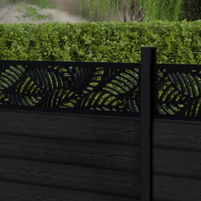 LuxeLine Composite Fence Panel Black 3ft High - Jungle Decorative Screen with Aluminium Post