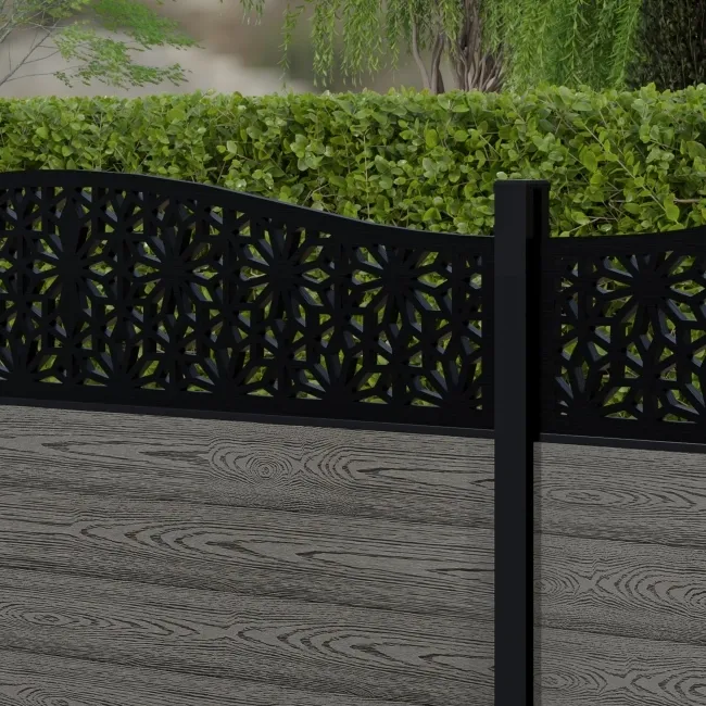 LuxeLine Composite Fence Panel Light Grey 3ft High - Floral Decorative Screen with Aluminium Post