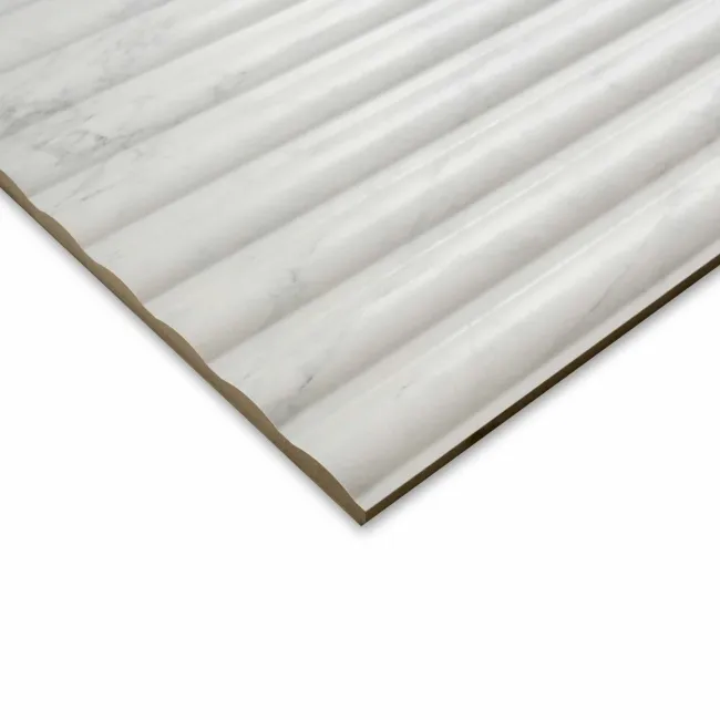 Indulgence White Carrara Marble Effect Fluted Decor Wall Tiles