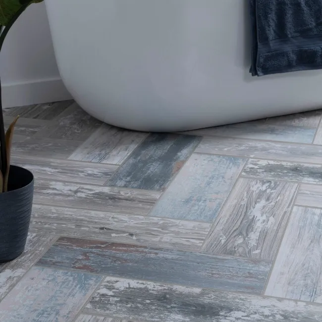 Vintage Blue Matt Reclaimed Wood Effect Wall and Floor Tiles