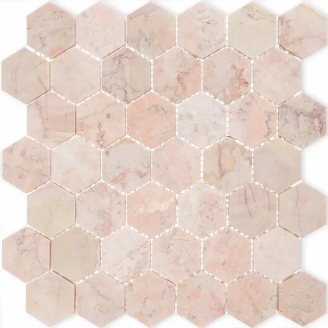 Himalayan Pink Honed Marble Hexagon Mosaic Wall And Floor Tiles