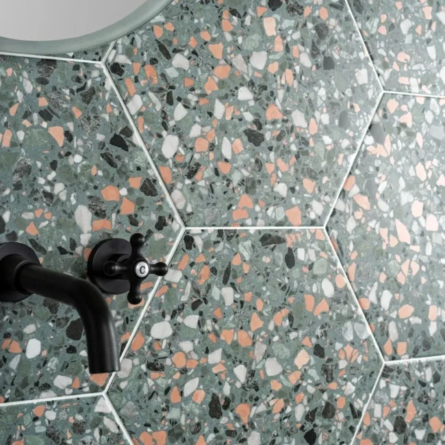 Terrazzo Hexagon Mineral Green Porcelain Wall and Floor Tiles