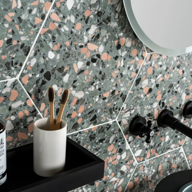 Terrazzo Hexagon Mineral Green Porcelain Wall and Floor Tiles