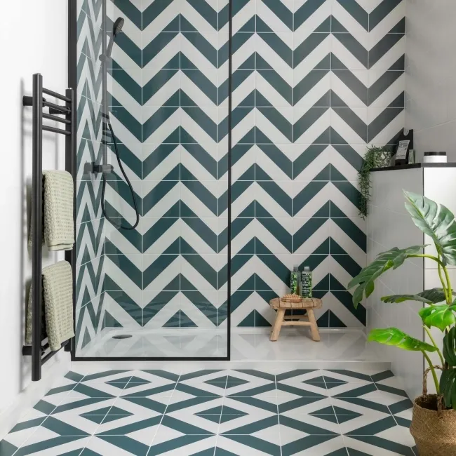 Zebra Green and White Matt Striped Patterned Wall and Floor Tiles