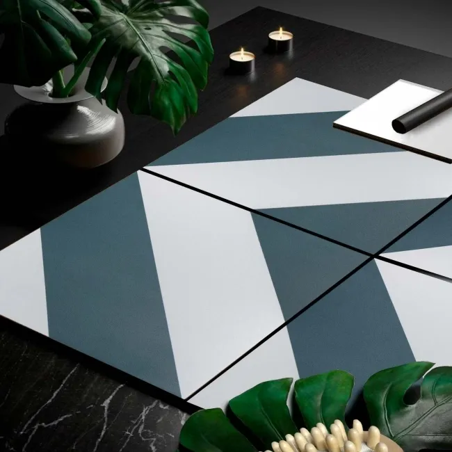 Zebra Green and White Matt Striped Patterned Wall and Floor Tiles