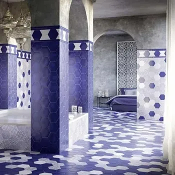 Souk Patchwork Hexagon Blue Patterned Matt Wall and Floor Tiles