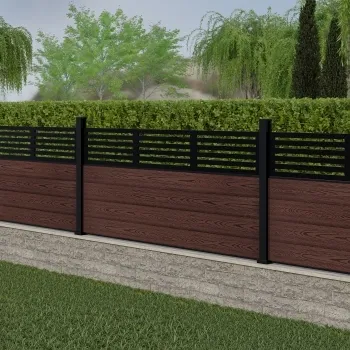 LuxeLine Composite Fence Panel Walnut 3ft High - Slat Decorative Screen with Aluminium Post