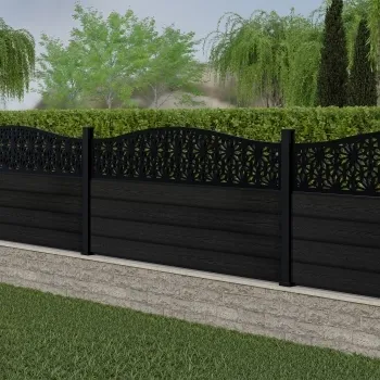 LuxeLine Composite Fence Panel Black 3ft High - Floral Decorative Screen with Aluminium Post