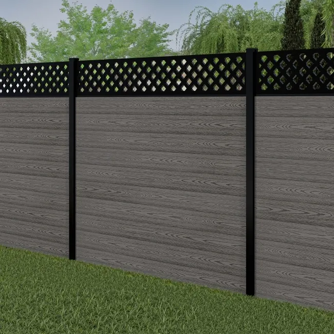 LuxeLine Composite Fence Panel Light Grey 6ft High - Lattice Decorative Screen with Buried Aluminium Post
