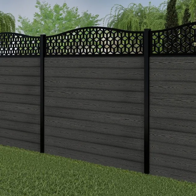 LuxeLine Composite Fence Panel Dark Grey 6ft High - Geometric Decorative Screen with Buried Aluminium Post