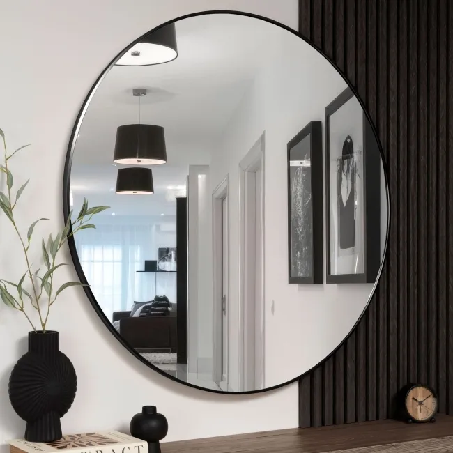 Trepanel Customise® Aluminium Framed Round Mirror Matt Black 1000mm