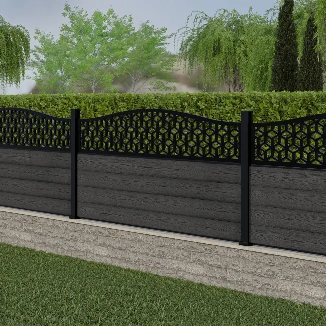 LuxeLine Composite Fence Panel Dark Grey 3ft High - Geometric Decorative Screen with Aluminium Post