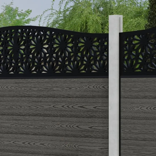 LuxeLine Composite Fence Panel Light Grey - Floral Decorative Screen for Own Post