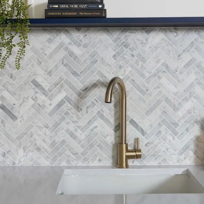 Carrara Grey Herringbone Marble Mosaic Natural Tiles