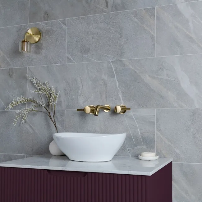 Devoke Light Grey Matt Stone Effect Wall and Floor Tiles 597x297