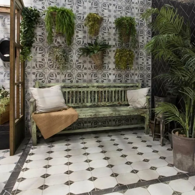 Helix Noir Black and White Matt Patterned Wall and Floor Tiles