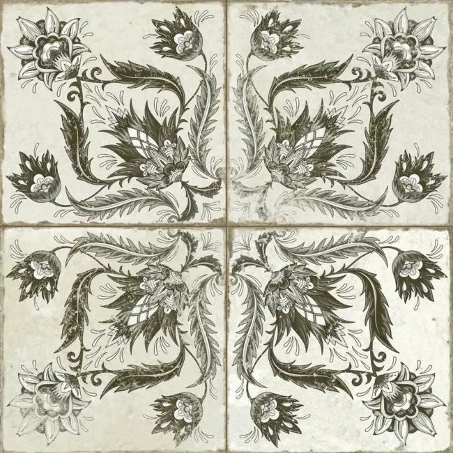 Helix Noir Black and White Matt Patterned Wall and Floor Tiles