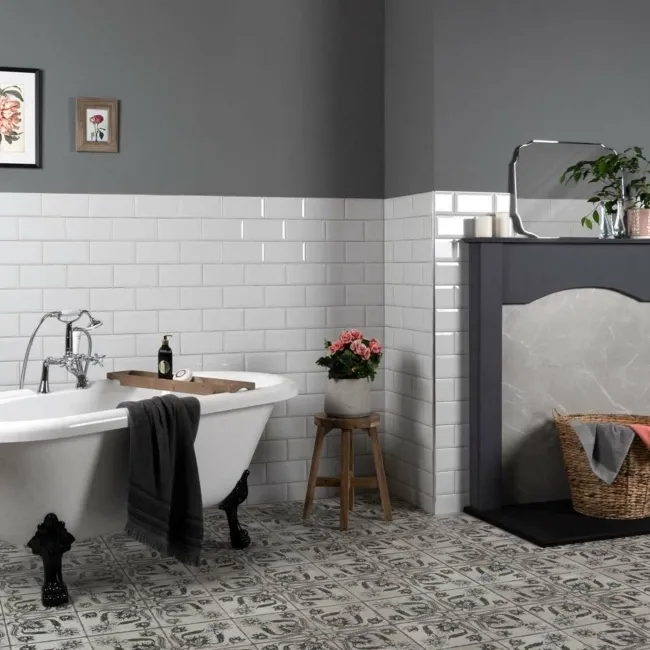 Helix Noir Black and White Matt Patterned Wall and Floor Tiles