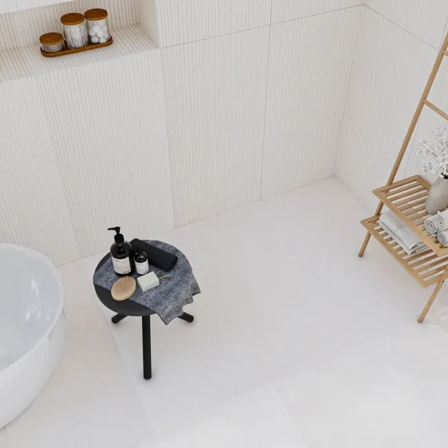 Fargo White Matt Stone Effect Anti Slip Wall and Floor Tiles 1200x600