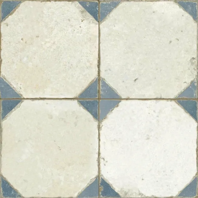 Octagon Effect Marine Blue Matt Vintage Pattern Wall and Floor Tiles