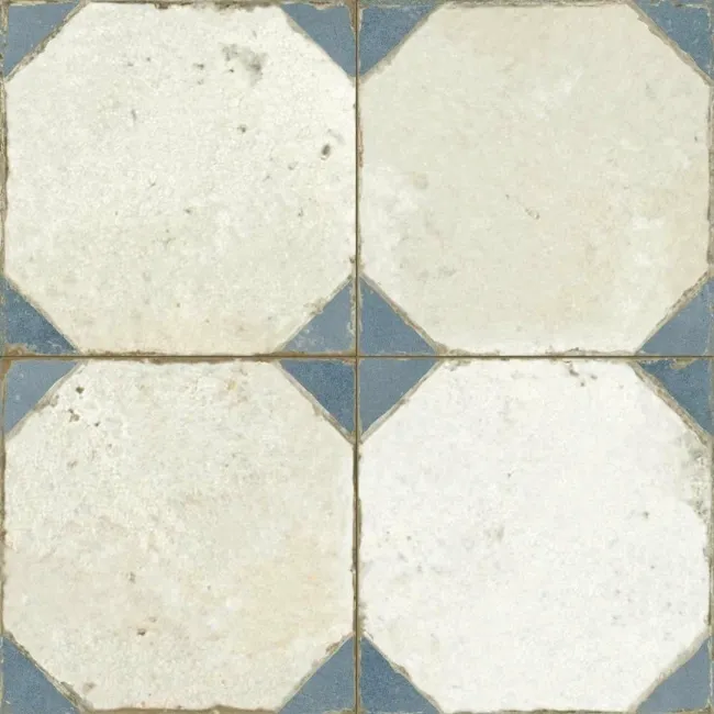 Octagon Effect Marine Blue Matt Vintage Pattern Wall and Floor Tiles