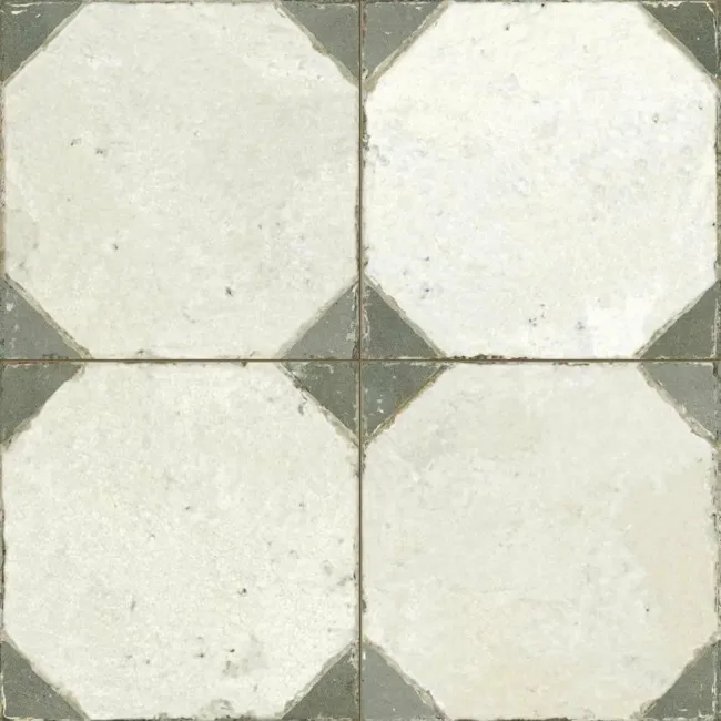 Octagon Effect Olive Green Matt Vintage Pattern Wall and Floor Tiles