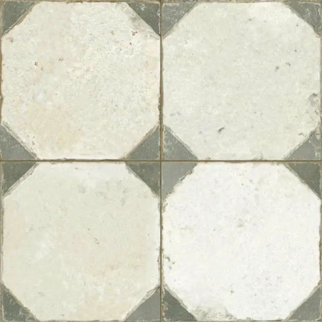 Octagon Effect Olive Green Matt Vintage Pattern Wall and Floor Tiles