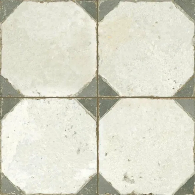 Octagon Effect Olive Green Matt Vintage Pattern Wall and Floor Tiles