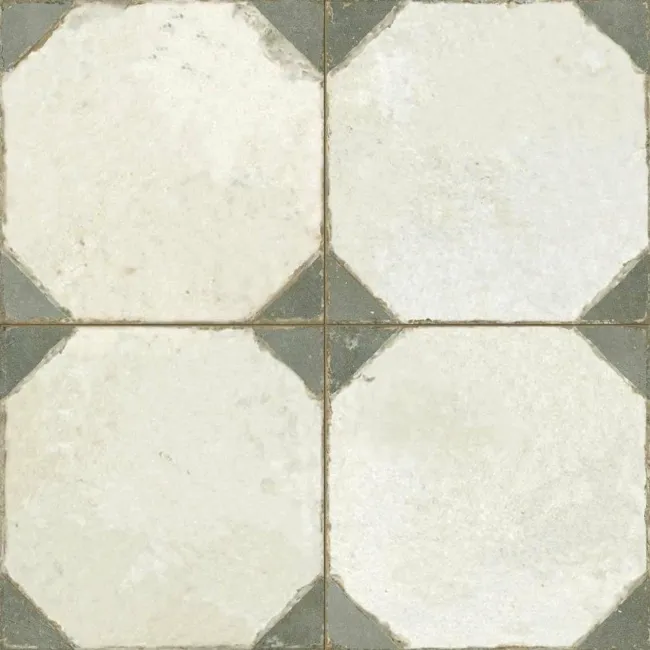 Octagon Effect Olive Green Matt Vintage Pattern Wall and Floor Tiles
