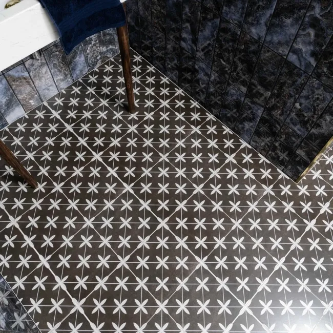 Winslow Black and White Matt Patterned Floor Tiles