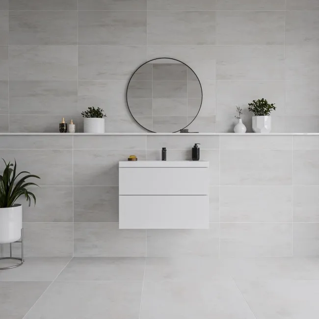 Foil Cloud White Metallic Stone Effect 600x600 Wall and Floor Tiles