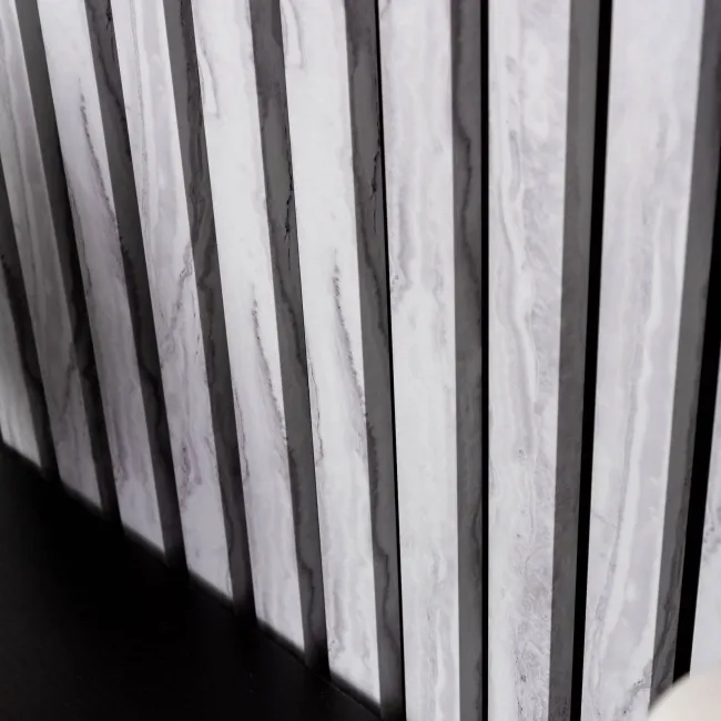 Trepanel Design® White Marble Effect on Black Felt Acoustic Wood Slat Panels