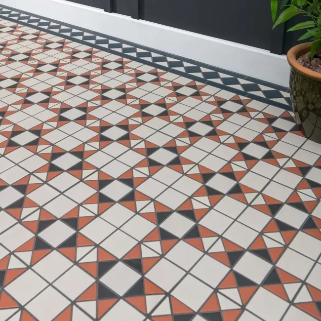 Churchill Navy Blue & Terracotta Mosaic Victorian Matt Tiles